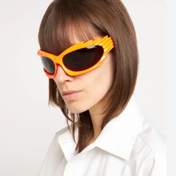 NEW BALENCIAGA SPIKE RECTANGLE SUNGLASSES IN ORANGE - Picture 3 of 9